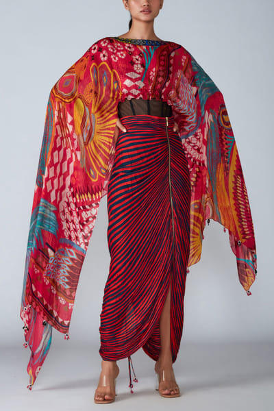 Abstract printed cape and skirt
