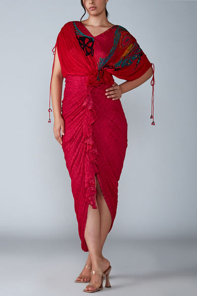 Red pleated sari dress