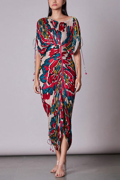 Ikat printed sari dress