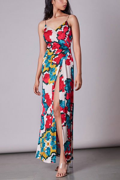 Ikat printed overlapped dress