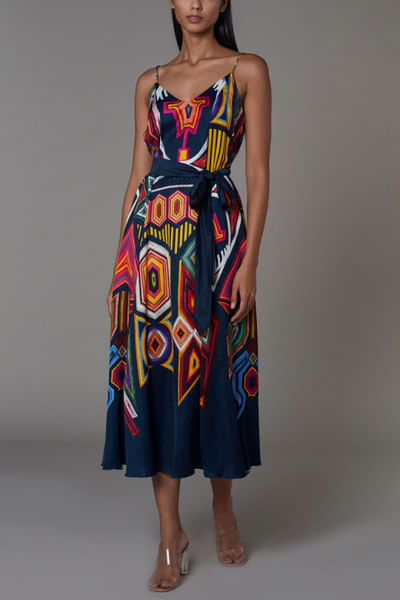 Abstract printed satin dress