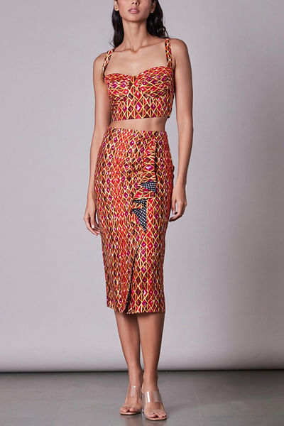 Printed bustier and wrap skirt
