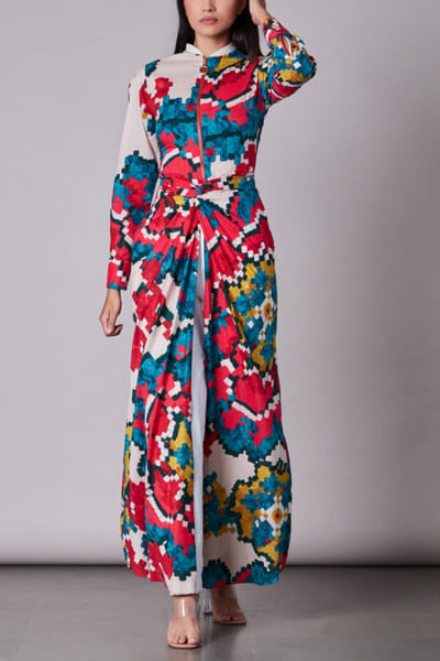 Ikat printed blouse and trousers