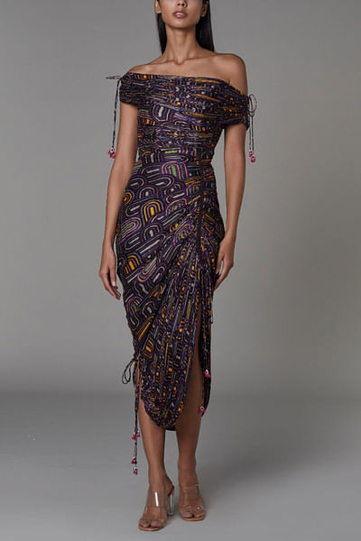 Purple printed sari dress