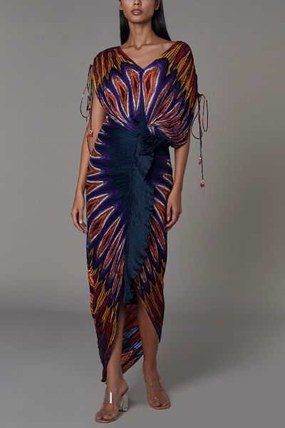 Multicolour printed sari dress
