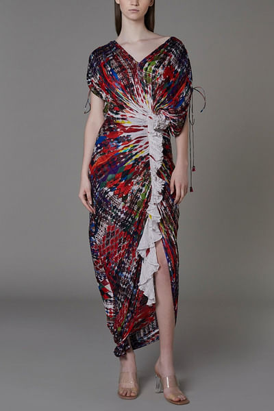 Multicolour abstract printed sari dress