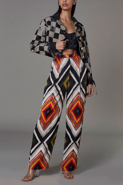 Printed crop jacket and trousers set