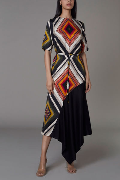 Printed satin shift dress