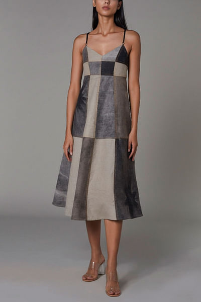 Grey denim patchwork dress