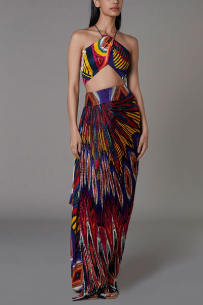 Abstract printed bralette and skirt
