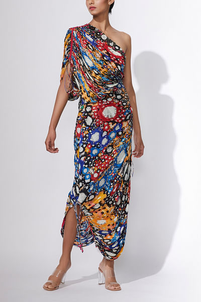 Mirror printed sari dress