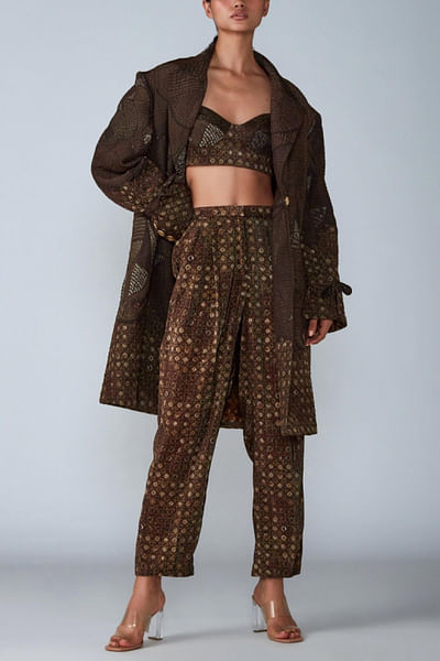 Printed velvet coat and trousers
