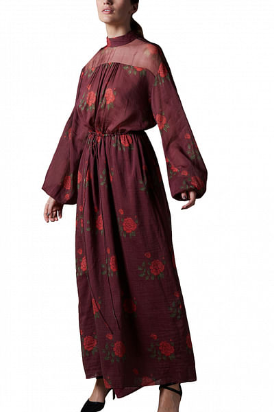 Burgundy rose print maxi