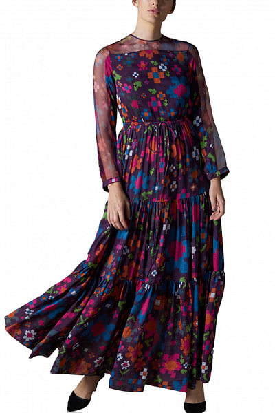 Multicolor printed maxi dress