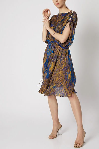 Blue abstract printed dress