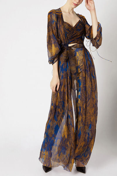 Blue abstract printed cape
