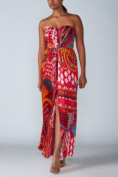 Printed maxi dress with side slit