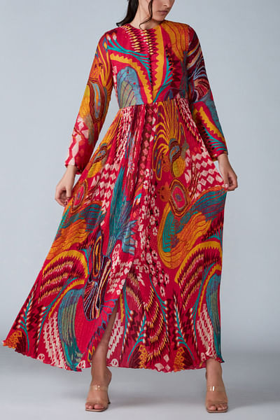 Printed front open dress