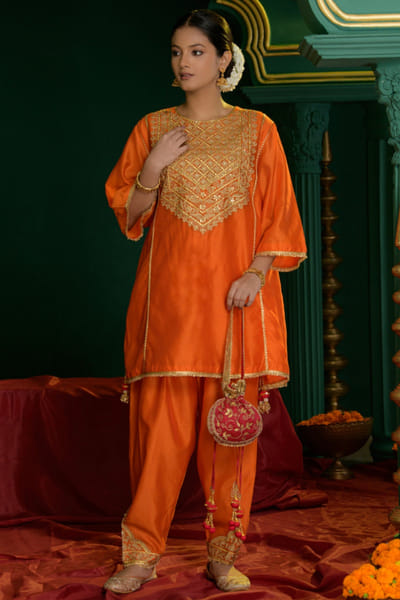 Saina Kapoor Deep orange gota embroidered choga set SAISEP25D133237