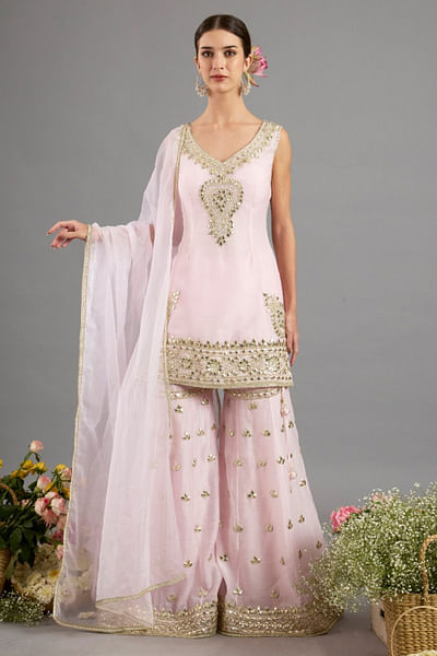 Pink gota patti embroidered gharara set