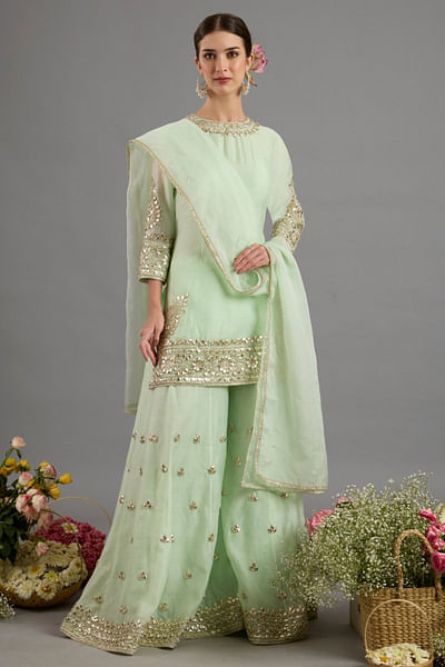 Green gota embroidered gharara set
