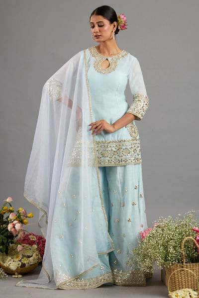 Ice blue gota patti embroidered gharara set