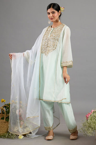 Mid green gota embroidered choga set