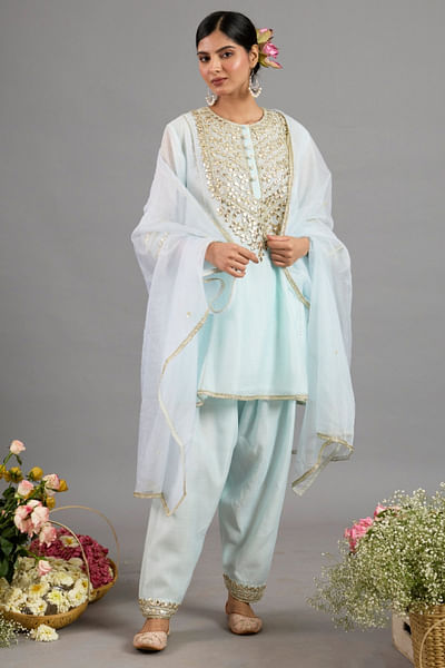Ice blue gota patti embroidered kurta set