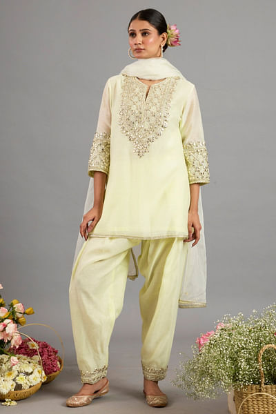Yellow gota patti embroidered kurta set