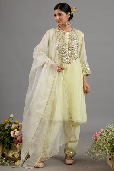 Yellow gota embroidered kurta set