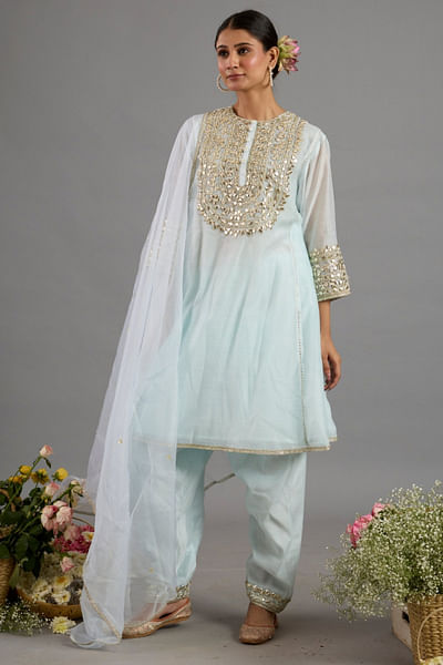 Mint green gota embroidered anarkali set