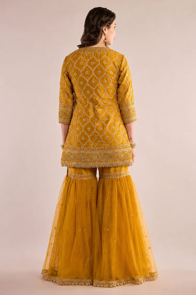 Saina Kapoor Mustard Kashmiri aari embroidered gharara set SAINAUG26D152706