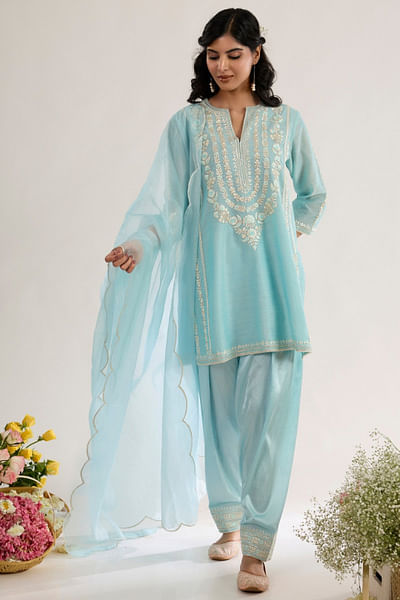 Powder blue embroidered kurta set