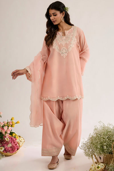 Blush pink embroidered A-line kurta set