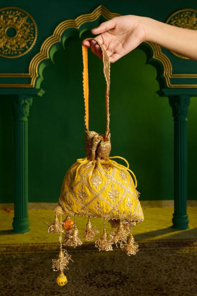 Yellow gota embroidered potli bag