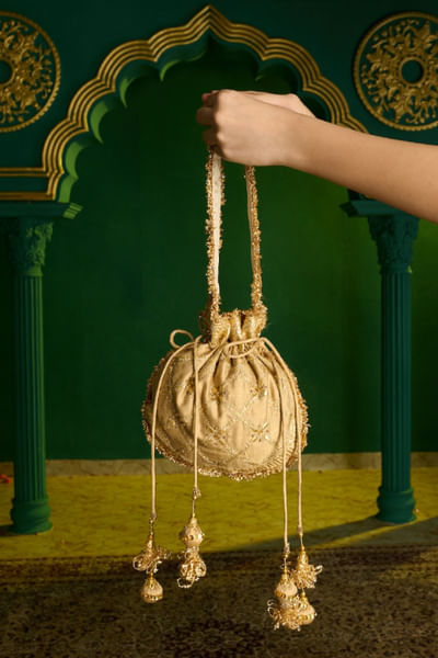 Golden aari embroidered potli bag