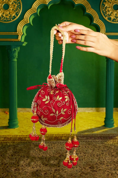 Fuchsia aari embroidered potli bag