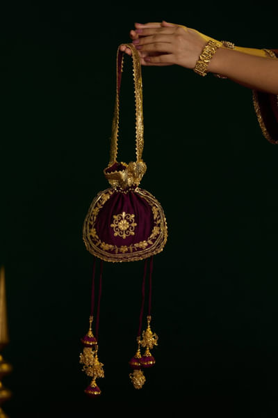 Deep violet aari embroidered potli bag
