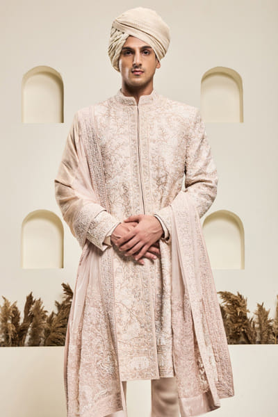Sarab Khanijou Dusty rose sequin embroidered sherwani set SARAMAY26D245389
