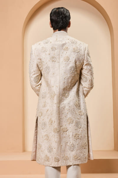 Sarab Khanijou Ivory cutdana embroidered sherwani set SARAMAY26D245390