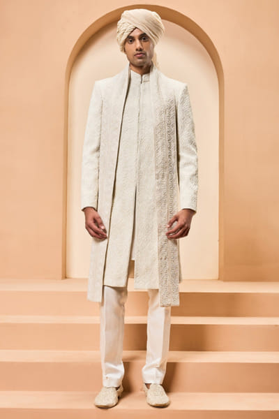 Sarab Khanijou Ivory sequin embroidered sherwani set SARAMAY26D245392