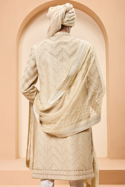 Sarab Khanijou Ivory zardozi embroidered sherwani set SARAMAY26D245393