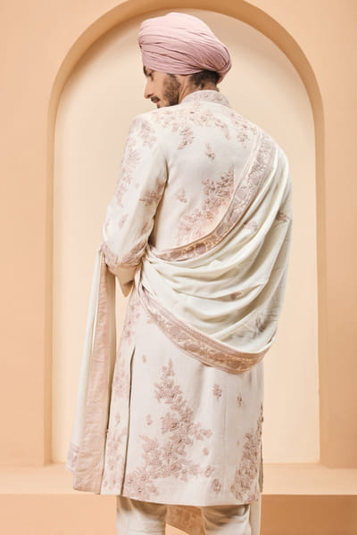 Sarab Khanijou Ivory sequin embroidery sherwani set SARAMAY26D245396