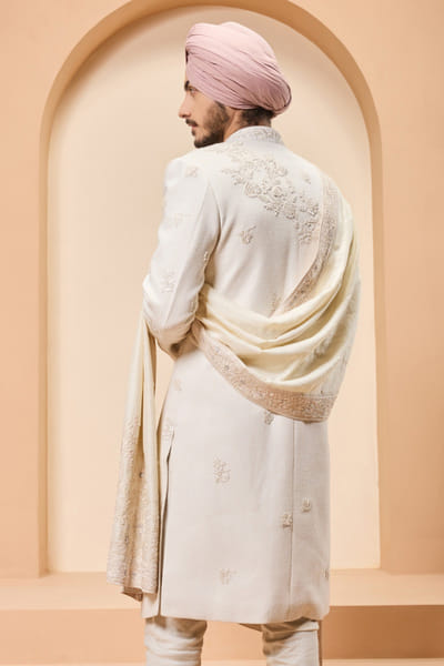 Sarab Khanijou Ivory thread embroidery sherwani set SARAMAY26D245397
