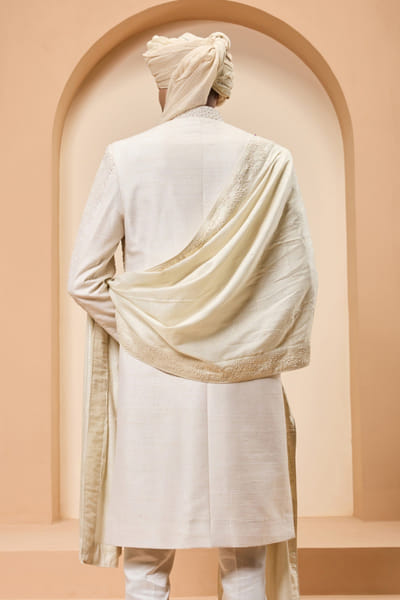 Sarab Khanijou Ivory cutdana embroidery sherwani set SARAMAY26D245398