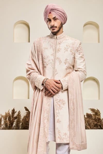 Sarab Khanijou Dusty rose cutdana embroidered sherwani set SARAMAY26D245406