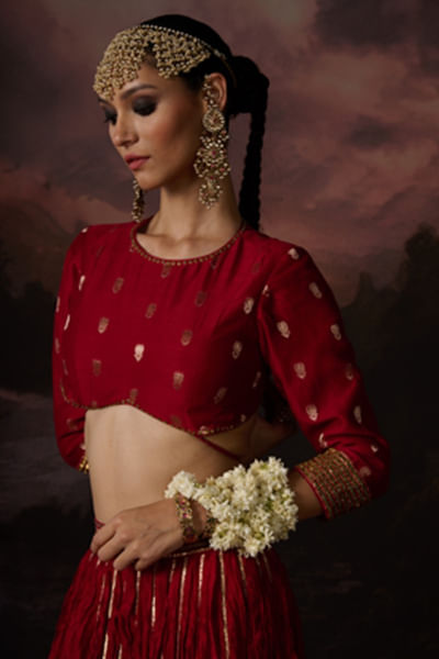 Deep red banarasi chanderi brocade blouse