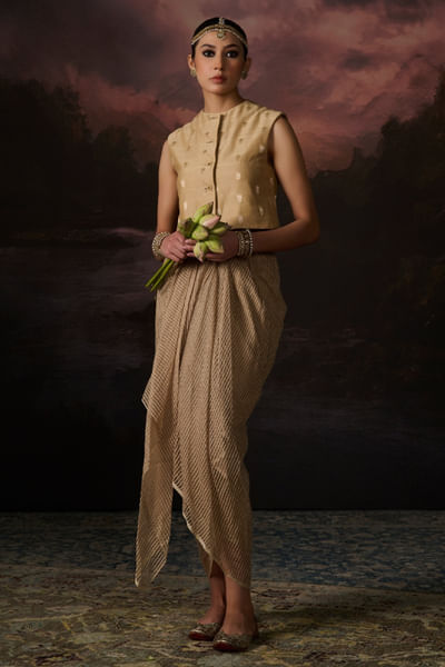 Gold front-open banarasi brocade gilet