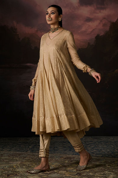 Gold pleated and gota embroidered pants