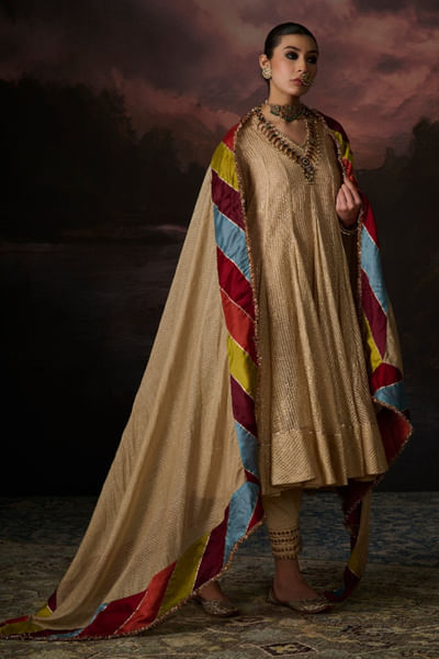 Gold handwoven lace and gota detailed dupatta